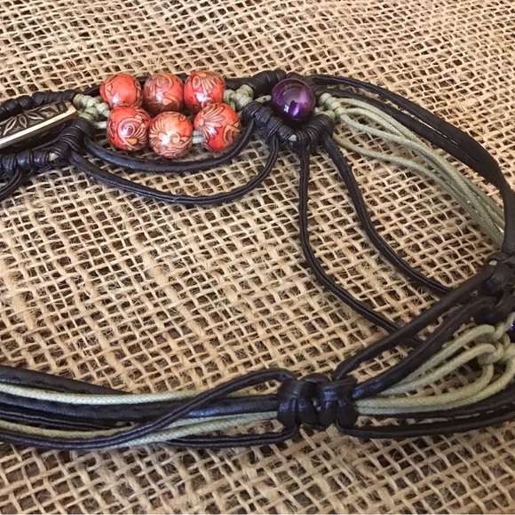 Vintage beaded fringe tie belt. SZ M-L - Picture 5 of 7